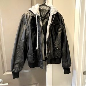 Faux Leather coat with sweater hood
